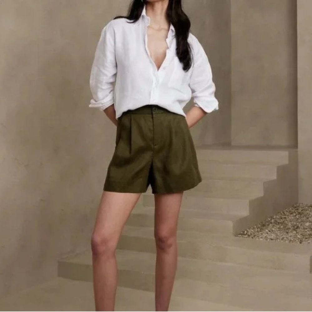 Nordstrom 100% Linen Olive Green Shorts